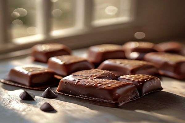 Unwrapped chocolate kisses ready to press in