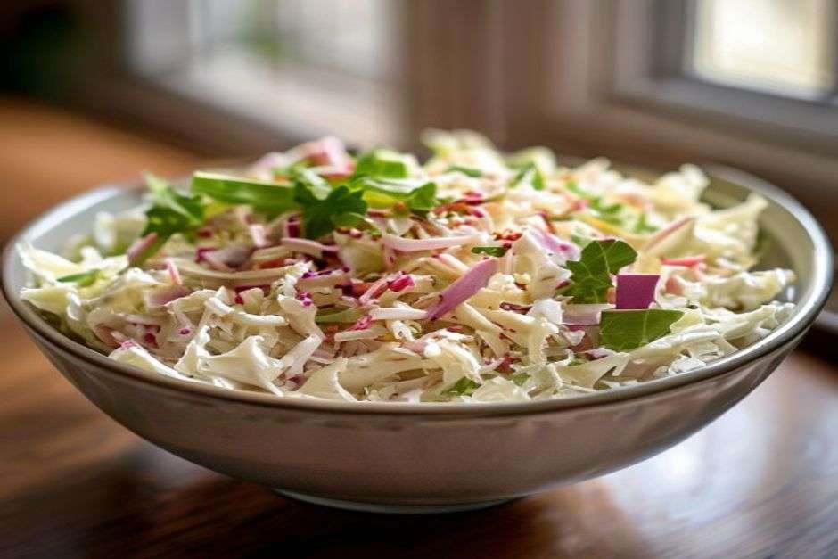 Bowl of creamy homemade coleslaw