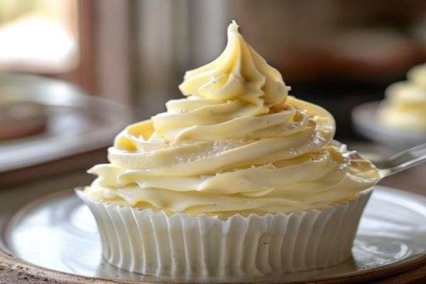 Spiced cream cheese frosting being swirled