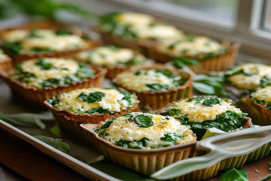 Spinach and feta egg bites in a muffin tin