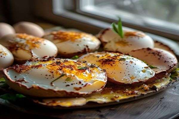Eggs cracked onto roasted hash