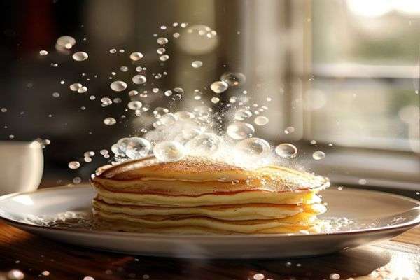 Pancakes cooking with bubbles forming