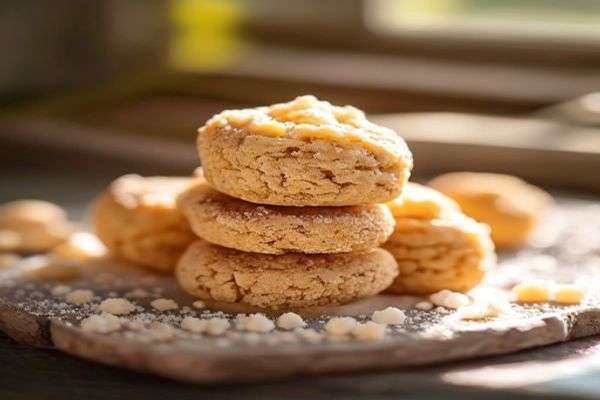 Peanut butter cookie dough rolled into sugar-coated balls