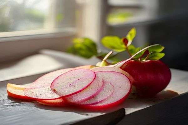 Thinly sliced radish and apple